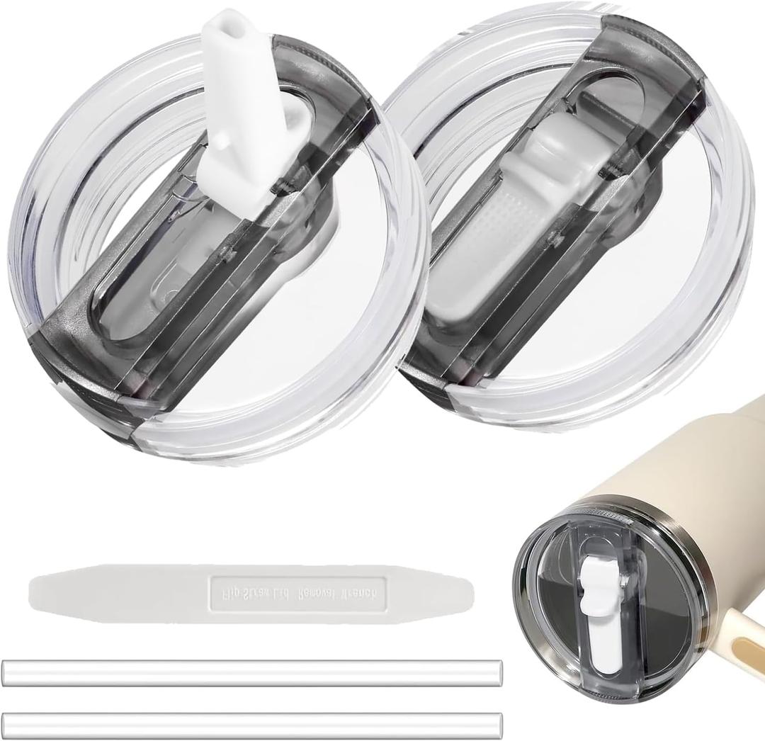 2 Pack 30 oz Tumbler Flip Straw Lid for Stanley Quencher ProTour Leak Proof Lid Replacement for Stanley H2.0 Quencher, Spill Proof Reusable Lid for Stanley Cup Accessories (Light Cream*2, 30 oz)