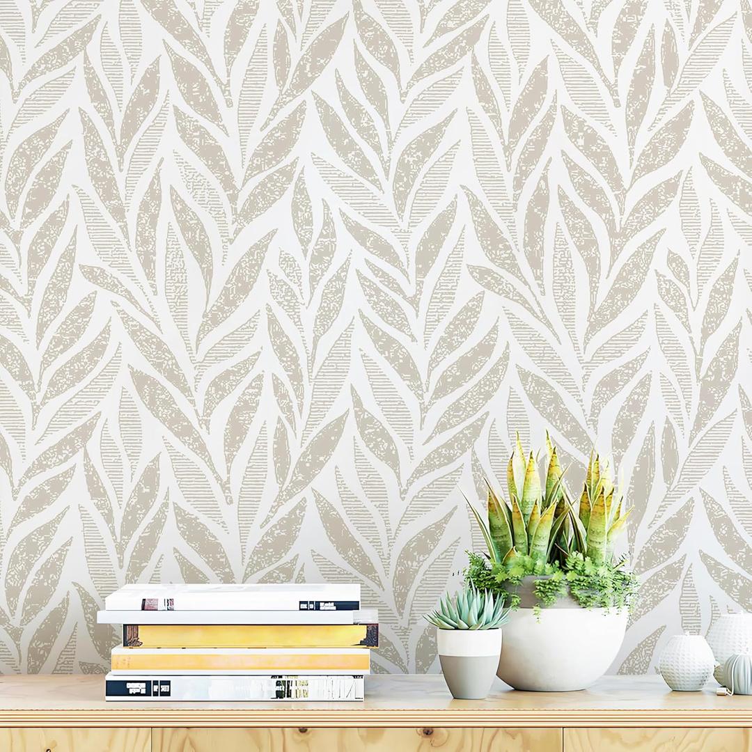 Safiyya Peel and Stick Wallpaper Boho Modern Contact Paper Peel and Stick Wall Paper Self Adhesive Removable Wallpaper for Bedroom Bathroom Vinyl Roll 118"x17.3" (Beige)
