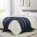 BOURINA Navy Throw Blanket 50 x70 Inches Jacquard Argyle Throw Textured Solid Soft Throws and Blankets for Sofa or Bed Knitted Decorative Blanket