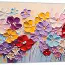 QIXIANG Colorful Floral Canvas Wall Art Abstract Hand Painted Flowers Paintings Prints Large Flower Artwork Living Room Decor Framed(Flower 4,10.00" x 20.00")