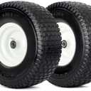 GICOOL 15x6.00-6 Flat Free Lawn Mower Tire and Wheel, 15x6-6nhs Riding Mowers Lawn Tire and Wheel with 3/4" Bearing, 3" Centered Hub, 2 Pack