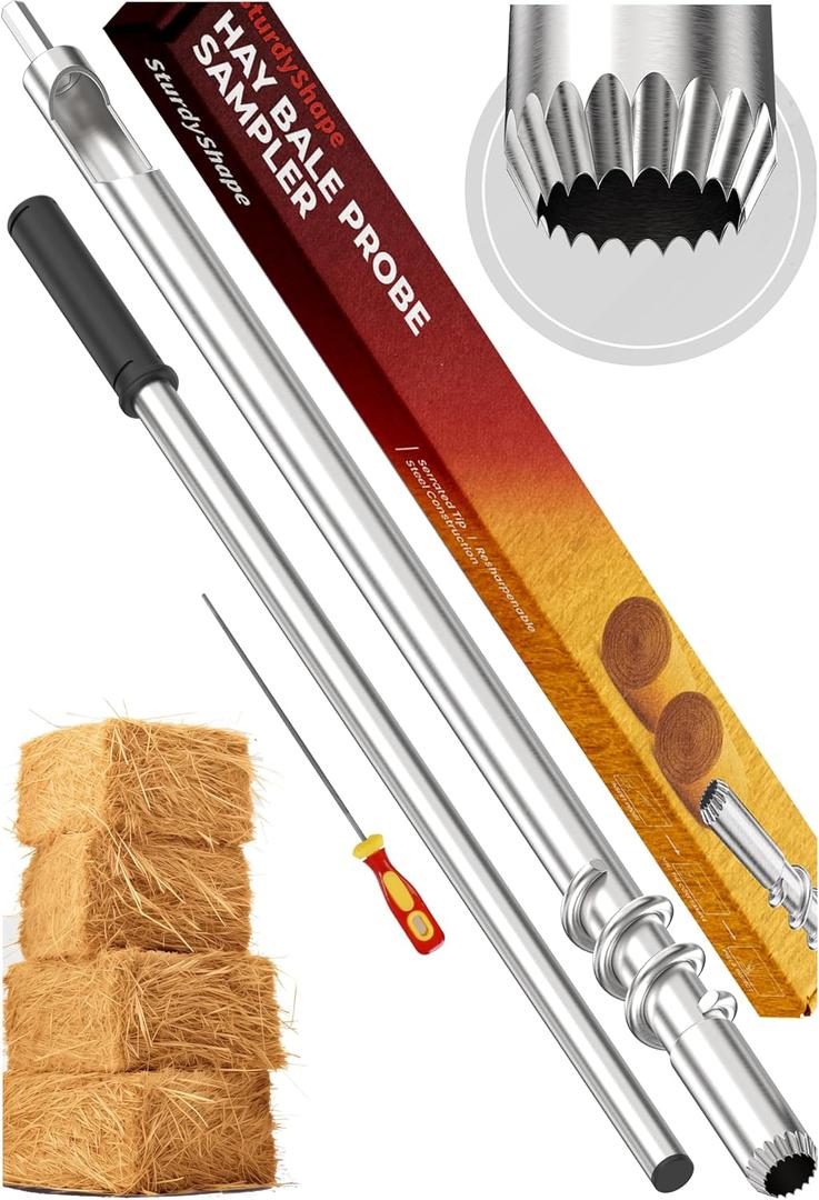 SturdyShape Premium Hay Probe Bale Sampler For Drill 27 Inch New Spiral Design With Serrated Tip Comes with Dowel and Metal File for Resharpening - Durable Stainless Steel (2025)