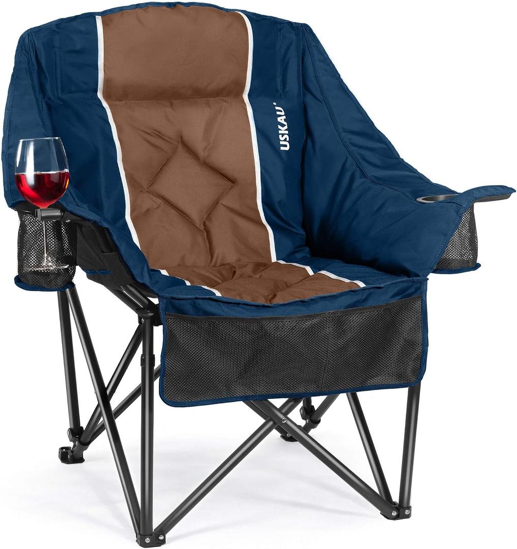 Oversized Camping Chair for Adults - Heavy Duty 400 lbs Padded Folding Chair with Wine Glass Holder, 2 Cup Holders & Side Pockets, Portable Carry Bag for RV, Tailgating, Lawn