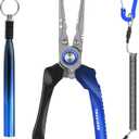 TRUSCEND Lockable Handy Fishing Pliers with Innovative Ergonomic Handle, Saltwater Corrosion Resistant Teflon Coated Fishing Tool, Multi-Function Fishing Gear with Mo-V Cutter (Blue)