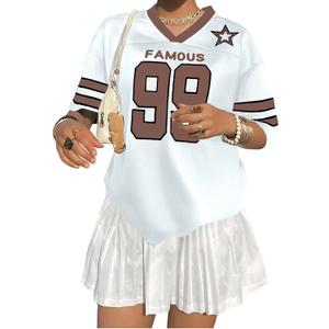 Oversized Jersey Shirts for Women Shirts Y2K Number Graphic Jerseys V Neck Cute Streetwear Tee Tops (S)