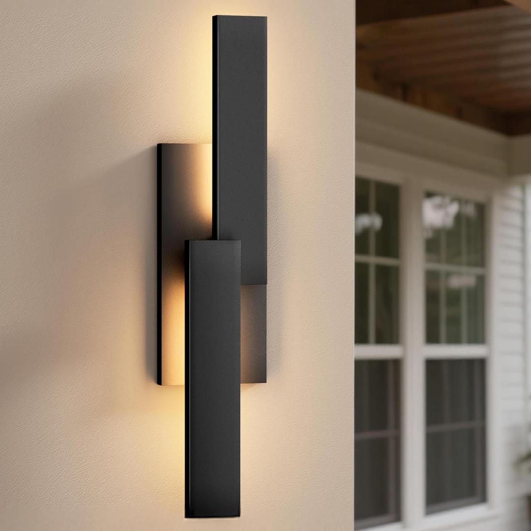 LamQee 24 Inch Aluminum Modern Outdoor Wall Light, 3000K 1000LM 20W Integrated LED, Matte Black Exterior Lighting Fixtures IP65 Waterproof Contemporary Outside Sconce for House Porch Patio Garage Door