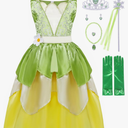 COTRIO Green Fairy Frog Princess Dress Girls Birthday Party Fancy Dresses Kids Halloween Elf Costume Outfits with Accessories,150