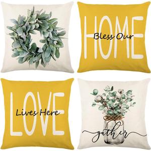 wyooxoo Throw Pillow Covers 16x16 Set of 4 Farmhouse Yellow Pillow Covers Cushion Cases Decorative Pillowcases for Sofa Couch Living Room Outdoor Home Decor (Yellow, 16" x 16")