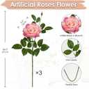 Hollyone 3Pcs Light Pink Roses Artificial Flowers Bouquets 26.3" Fake Flower Arrangements Silk Flowers Rose with Long Stem Floral Branch Faux Roses Flowers for DIY Table Centerpieces Home Decor