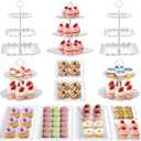 12Pcs Dessert Table Display Set, Cupcake Stand, 3-Tier Cup Cake Tower Stands & 2-Tiered Cake Holder, Treat Food Platters Serving Trays for Tea Party, Baby Shower, Bridal, Wedding, Birthday, Plastic