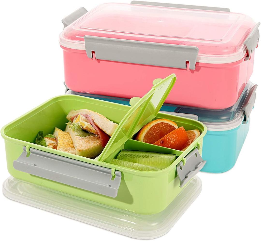 3 Pack Sandwich Container,Reusable Sandwich Containers for Lunch Boxes,Plastic Sandwich Box Tupperware for Kids Adults, Divided Salad Bento Box Food Meal Prep Container for School, Office,Travel, 40oz