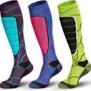Hylaea Merino Wool Ski Socks, Cold Weather Socks for Snowboarding, Snow, Winter, Thermal Knee-high Warm Socks, Hunting (X-Large, Multi Colors (3 Pairs))