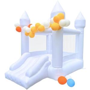 White Bounce House, Bounce House for Kids 3-6 Blower Included, Bouncy Castle with Slide Indoor Outdoor,8.9ft L x 6ft W x 7.1ft H, Toddlers Bouncy House with 100 Pastel Balloons