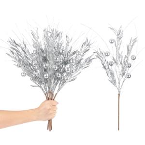 RoseCraft 10PCS Christmas Tree Decorations, Artificial Glitter Berry Stems Branches, for Christmas Tree Ornaments Picks Twigs Xmas Vase Filler Home Wedding Holiday Winter Decor. (Silver)