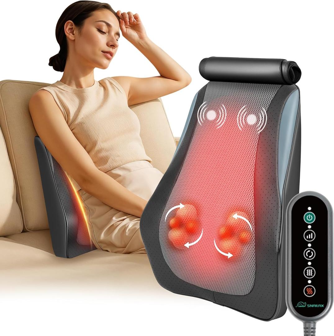 Snailax Back Massager for Back Pain Deep Tissue, Shiatsu Neck Back Massager with Heat, 3D Kneading Chair Massage Pillow, Neck Shoulder Massage, Gifts for Mom, Dad, Women (Dark Black)