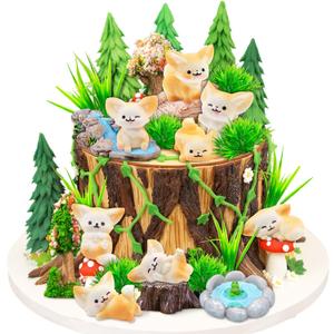 Knana 24Pcs Fox Cake Topper Fox Cake Decorations Woodland Animal Cake Toppers Fox Themed Cake Decorations Baby Shower Birthday Cake Party Supplies