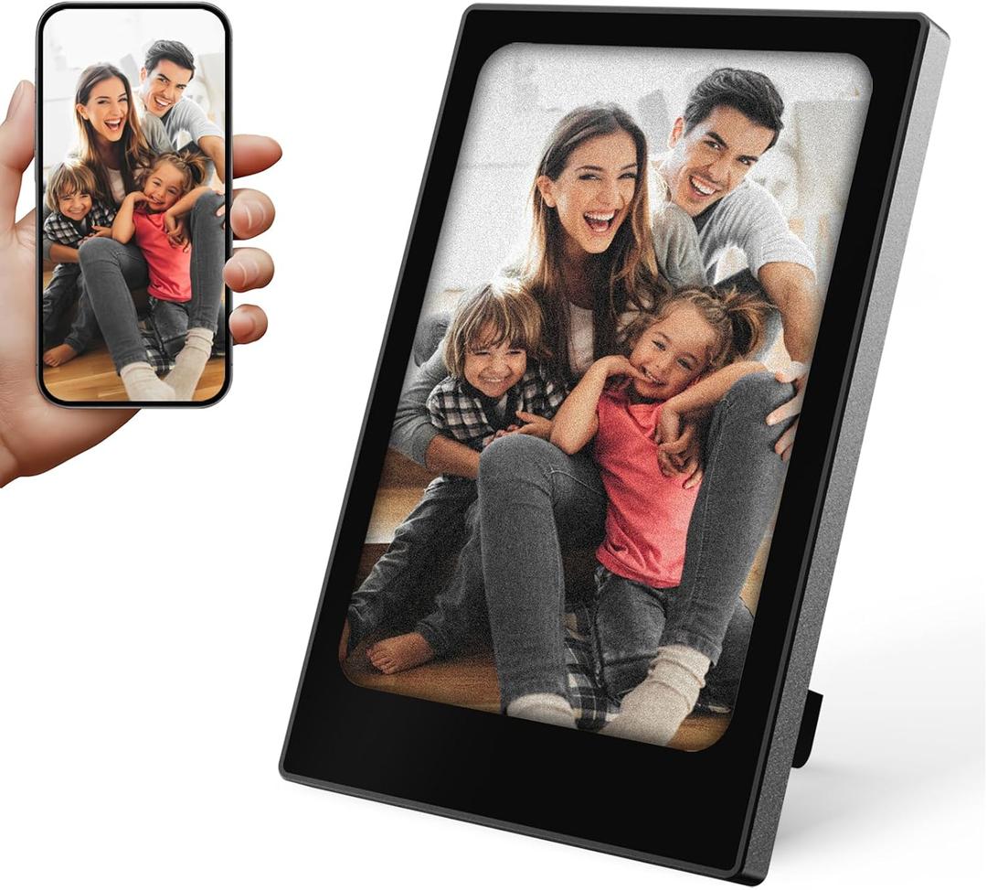 E-Ink Mini Digital Picture Frame, 4.0" Portable Photo Frame with Aluminum Alloy Case, IPS 4 Color Ink Screen, Easy Photo Upload Via FindXeink App, Best Photo Gifts for Parents (Black)