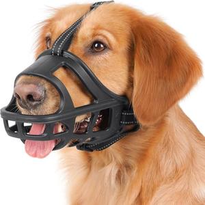 BARKLESS Dog Basket Muzzle, Humane Cage Muzzle Prevent Biting Scavenging, Breathable Open Front Mouth Cover with Reflective Strap for Training, Walking Vet Visits (Black, XL)