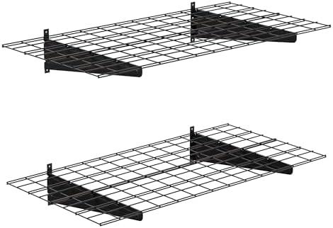 STORKING 2-Pack 2x4ft Garage Wall Shelving, 24"x48" Shelf Storage Rack Floating Shelves Wall Mounted, Heavy Duty Storage Shelves, 800lbs Load Capacity, with 8 Hooks for Garage Organization, Black