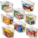 ClearSpace Modern Plastic Storage Bins with Lids Perfect Kitchen Organization or Pantry Fridge Organizer, 8 Pack, Transparent, Rectangular, 12.5" x 6" x 7", 9L Capacity, 8 Compartments