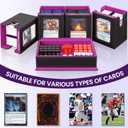 Card Deck Box for MTG with Commander Display, 5 in 1 Card Storage Box Fits 400+ Double-sleeved Cards, Deck Case for TCG Cards with Dividers, Dice Tray, Magnetic Card Holders, Black Purple