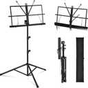 MOSEN Folding Music Stand 2-in-1 Dual-Use & Desktop Book Stand Lightweight Adjustable Metal Sheet Music Stand, Portable Desktop Stand with Carrying Bag, 1 Pack, Black