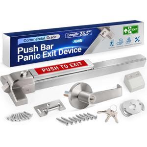 304 Stainless Steel Panic Bars for Emergency Exit Doors - 25.5 Commercial Door Push Bar Panic Exit Device with Exterior Lever Handle, Heavy-Duty Panic Door Hardware for 26-41Wooden/Metal Doors