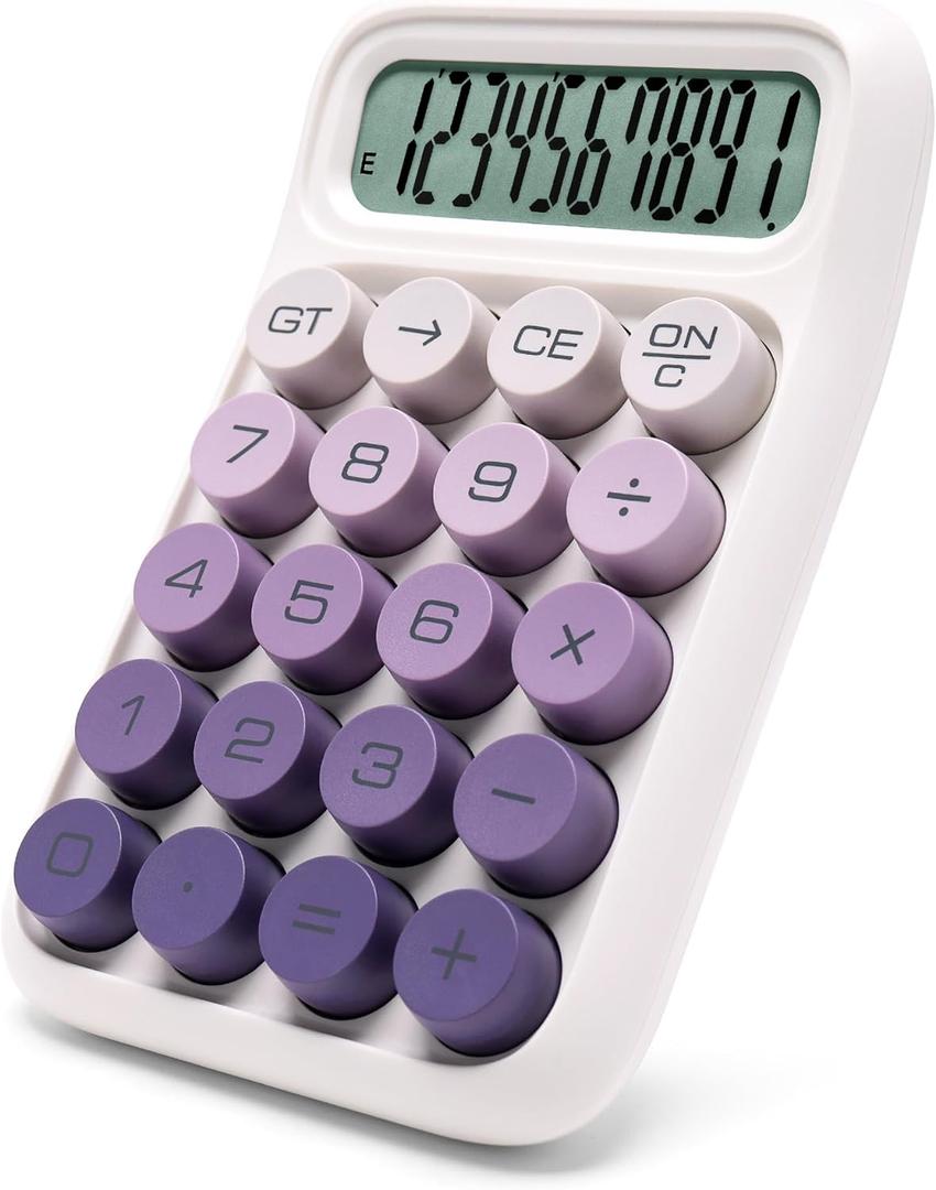 Mechanical Switch Calculator, 10 Digits, Large LCD Display, Purple, Big Buttons, Aesthetic