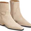 Coutgo Womens Booties Low Heel Ankle Boots Square Pointed Toe Chunky Heel Side Zipper Dressy Fall Boots Shoes (8.5, Nude)