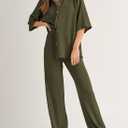 SHEWIN Women's 2 Piece Outfits Waffle Knit Lounge Sets Casual Short Sleeve Button Down Sleepwear Pajamas Set (XXL)