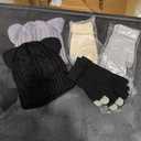 Toulite 3 Sets Winter Beanie Hat Gloves Set Cute Warm Skull Cap Touchscreen Gloves Set Cat Beanie Knitted Hat Touch Screen Knit Gloves for Women Girls Halloween Multicolor