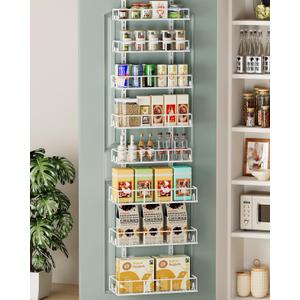 White 8-Tier Over The Door Pantry Organizer, Pantry Organization And Storage, Metal Hanging Spice Rack Shelves Door, Home & Kitchen Essentials, Laundry Room Bathroom Organization (5.3in(D)15.7in(W)74.8(H))