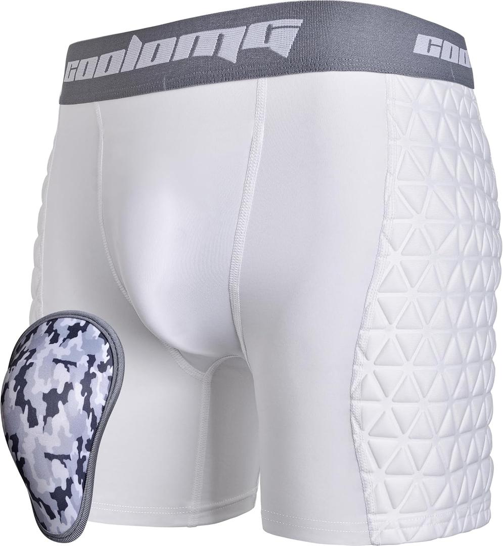 COOLOMG Youth Boys Baseball Sliding Shorts with Soft Foam Cup Padded Sliders Underwear for Football Lacrosse Hockey (Medium, White)