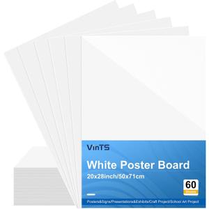VinTS 22x28 White Poster Board, 60Pcs Poster Paper,2 Side Glossy & Matte Thickness Poster Board Bulk for Vision, Science Fair, School Arts (Pack of 60)
