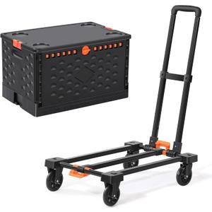 Foldable Utility Cart Collapsible Crate Rolling Carts with Wheels, Hand Truck Storage Box with Telescoping Handle, Folding Shopping cart with Wheels for Office Shopping Camping Travel Moving