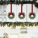 Dingion 8 Pcs 9.8" Small Christmas Cabinets Wreaths Mini Wreaths for Kitchen Window Chair Backs with Ribbon Bell Artificial Greenery for Farmhouse Holiday Decoration(Velvet,Classic,Deep Red)
