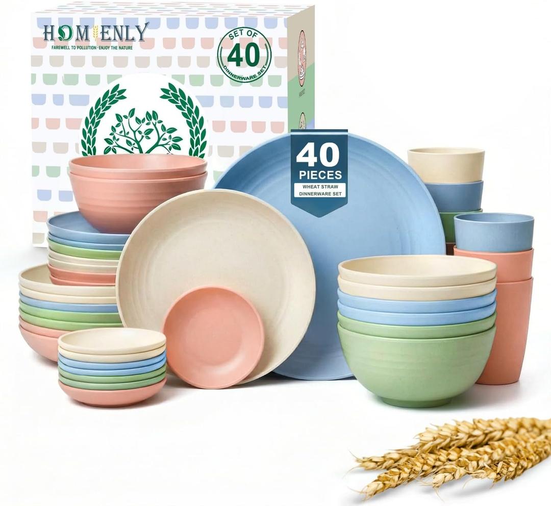 Plates and Bowls Sets 40 Pcs Unbreakable Dinnerware Set Dish Sets
