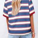 Dokotoo Womens Summer Tops 2026 Striped Color Block Short Sleeve Fashion T-Shirts Crewneck Casual Loose Basic Tee Blouses (Blue, L)