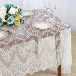 ShinyBeauty Lace Tablecloth 60X120 Inch 10 Packs White Lace Tablecloths Reactangular Floral Table Covers for Tea Party Embroided Table Overlay
