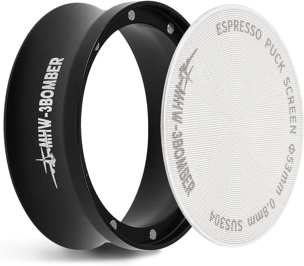MHW-3BOMBER 53mm Espresso Dosing Funnel & Puck Screen Set, Magnetic Dosing Rring & Reusable Filter kit Compatible with 53mm Bottomless Portafilter, Coffee Dosing Ring with Eppresso Puck DR7014-OS (54mm)