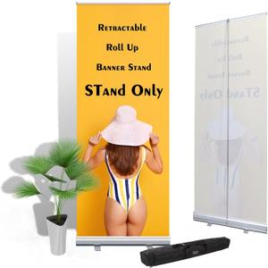 Portable Aluminum Alloy Vertical Retractable Roll Up Banner Stand,Standing Up Sign Holder For Tradeshow,Store Business advertising Wedding Restaurant,Birthday Conferences 24x64inch(Stand Only) 1PACK