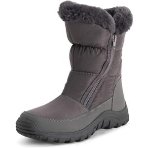 POLAR Womens Memory Foam Twin Zip Opening Pull On Nylon Waterproof Thick Faux Fur Lined Winter Rain Snow Boots (10, Charcole)