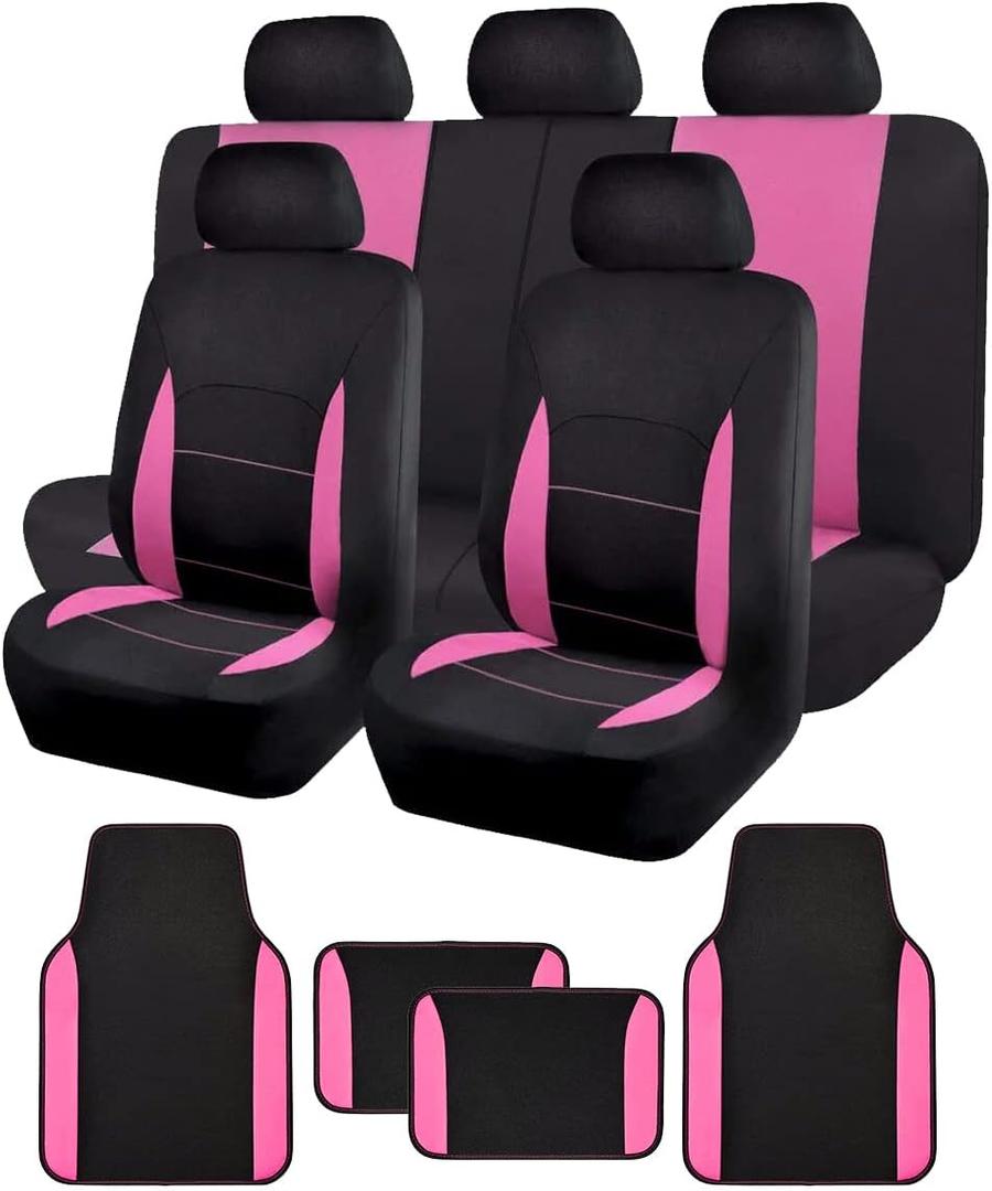Flying Banner Combo Pack car seat Covers car Floor mats car Truck SUV (Seat Covers + Floor mats, Pink)