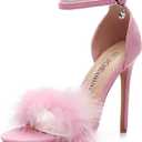 Women's Fluffy Marabou Feather High Heels Strappy Heeled Sandals with Fur, Size 43