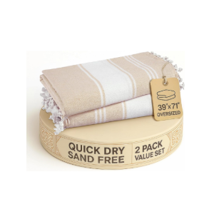 LANE LINEN Oversized Beach Towels, 2 Pack Turkish Towel Set for Adults, Lightweight, Quick Dry, Absorbent & Sand Proof, 39"x71" Pool Towels – Beige
