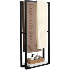 KES 42" H Bathroom Free Standing Towel Rack, Freestanding Floor Towel Rack Stand 2 Tier with Marble Base for Bathroom Floor, Double Large Bath Sheet Extra High Thick, Matte Black, BTH503-BK
