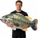 Threehoney 32" Largemouth Bass Fish Stuffed Plush Fish Pillow Animal 3D Giant Soft Bass Funny Pillow for Home Decoration Valentine's Day Gift