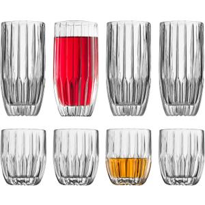 Godinger Drinking Glasses Set - 8pc Barware Set, Highball & Whiskey Glasses - 4 Highballs (12oz) and 4 Whiskey Glasses (10oz)