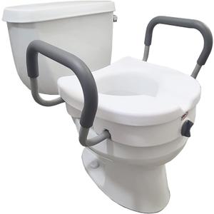 Carex E-Z Lock Raised Toilet Seat With Handles, 5" Toilet Seat Riser with Arms, Handicap Raised Toilet Seat For Seniors and Elevated Toilet Seat (1 Count (Pack of 1)