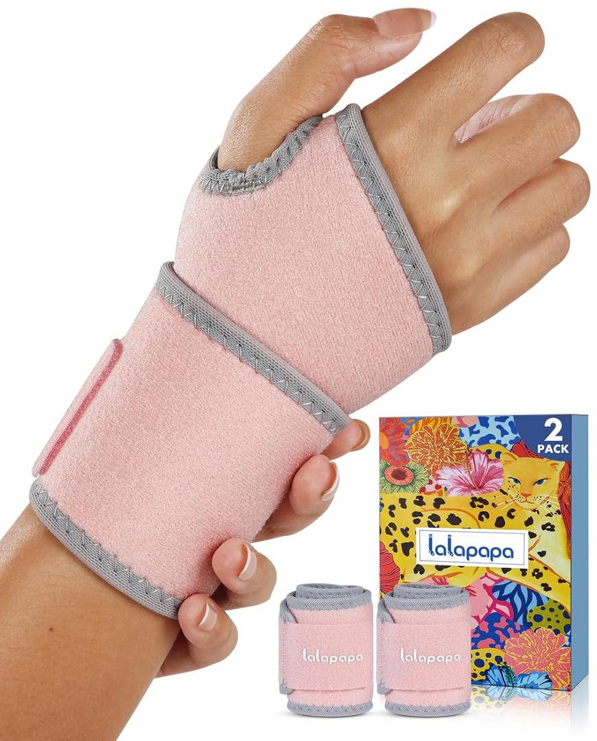 2 Pack Wrist Brace for Women, Adjustable Fits Both Right & Left Hands for Night Support Tendonitis Carpal Tunnel Arthritis Lifting Arthritis Tennis Sprained Typing Sports, Pink